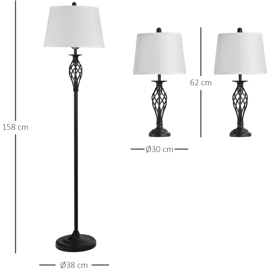 HOMCOM Stehlampe inkl. 2 Tischlampen schwarz, weiß