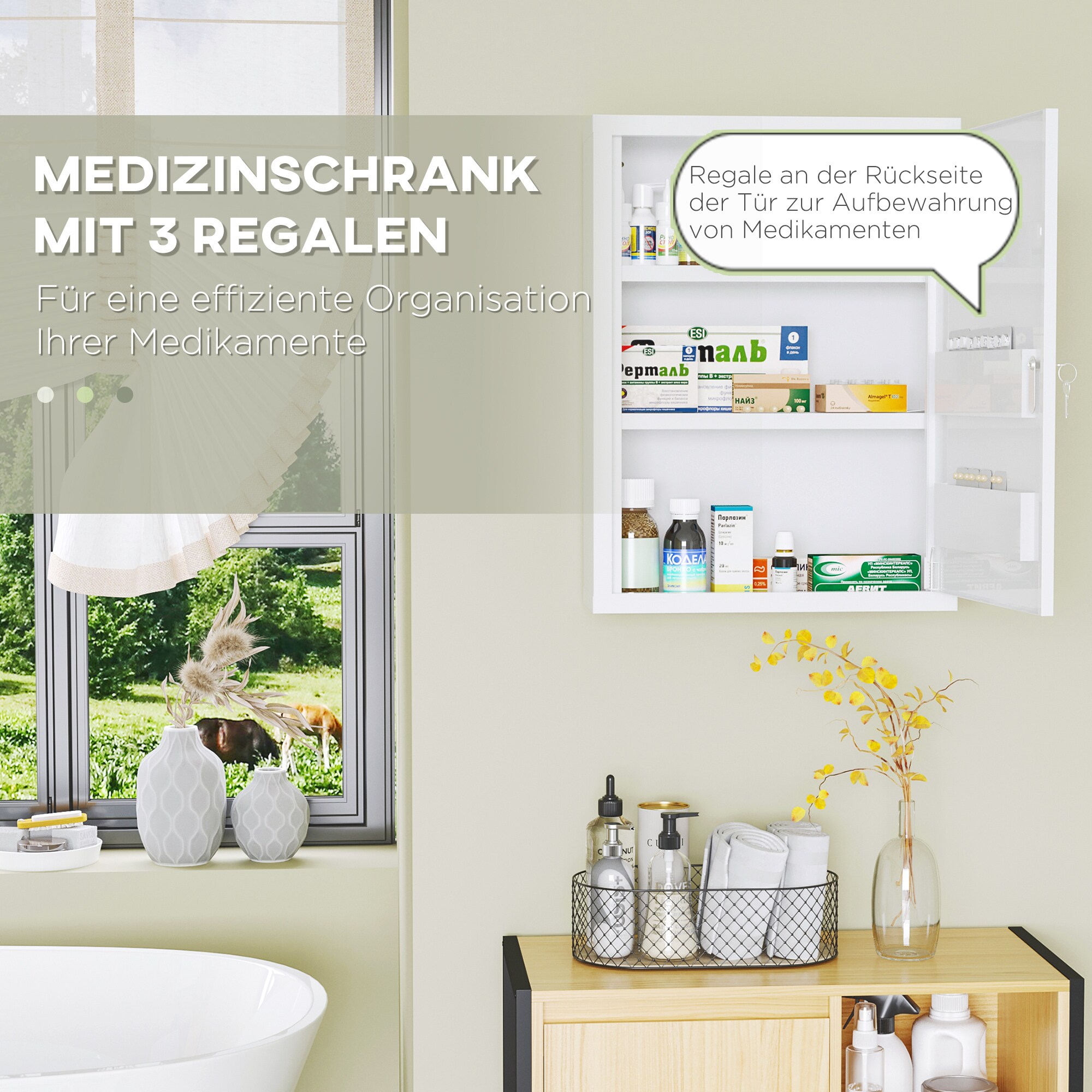 kleankin Medizinschrank mit einer Tür weiß 40L x 15B x 53,5H cm