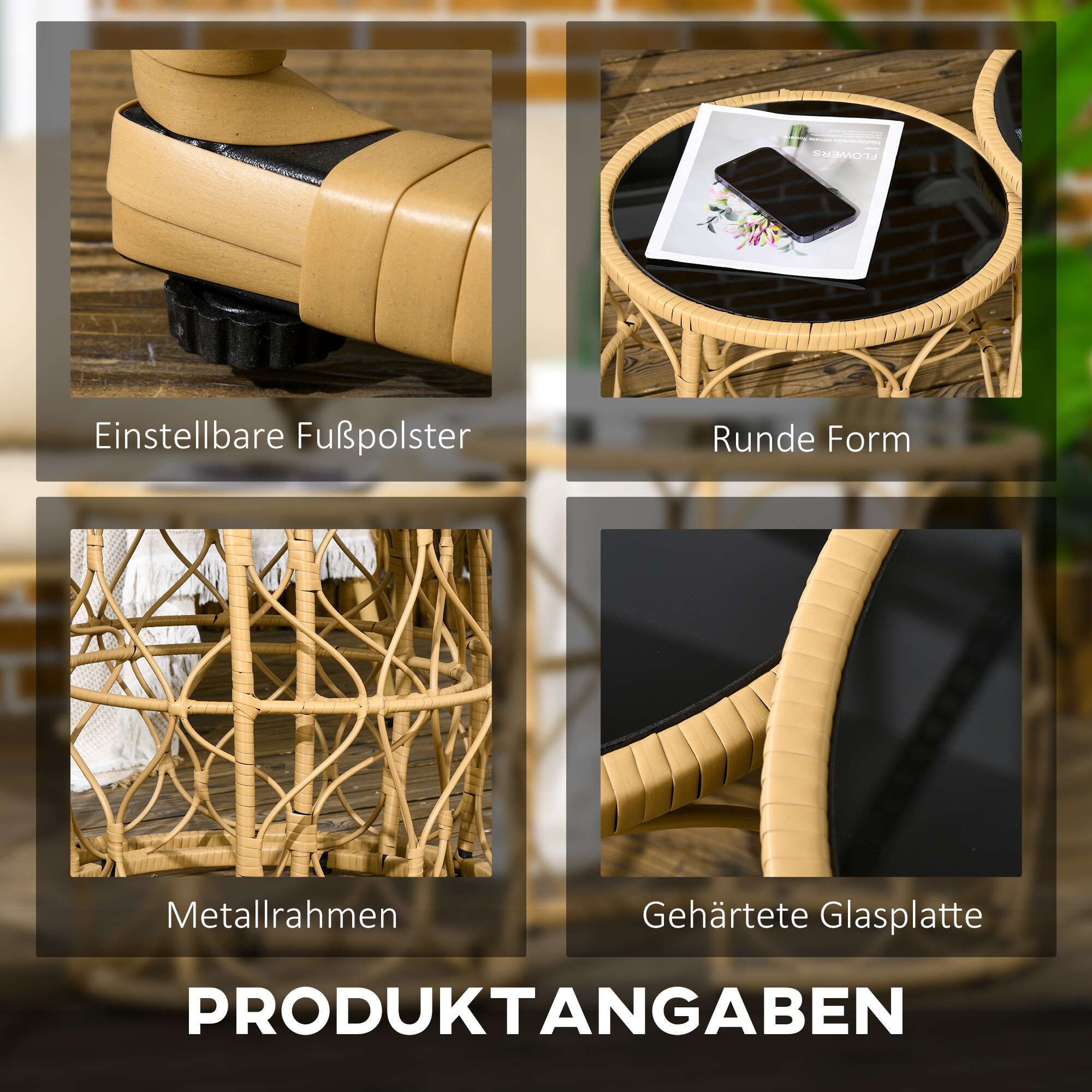 Outsunny Beistelltisch-Set mit Tischplatten braun Ø55 x 51H cm