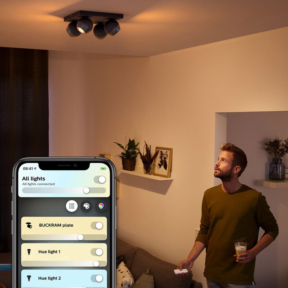 TAKSPOTLIGHT PHILIPS HUE BUCKRAM 4 LAMPER SVART