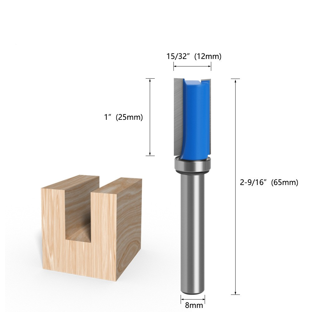 (3er Set) Ø8mm Schaft Bündigfräser Anlaufkugellager Werkzeug für Holz inkl. Aufbewahrungsbox