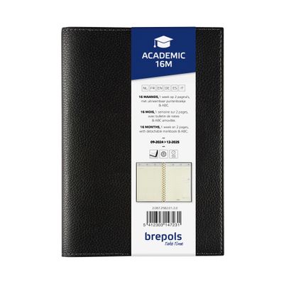 Agenda Calpe Academic 16 mois - 1 semaine sur 2 pages - 15 x 21 cm - noir - Brepols