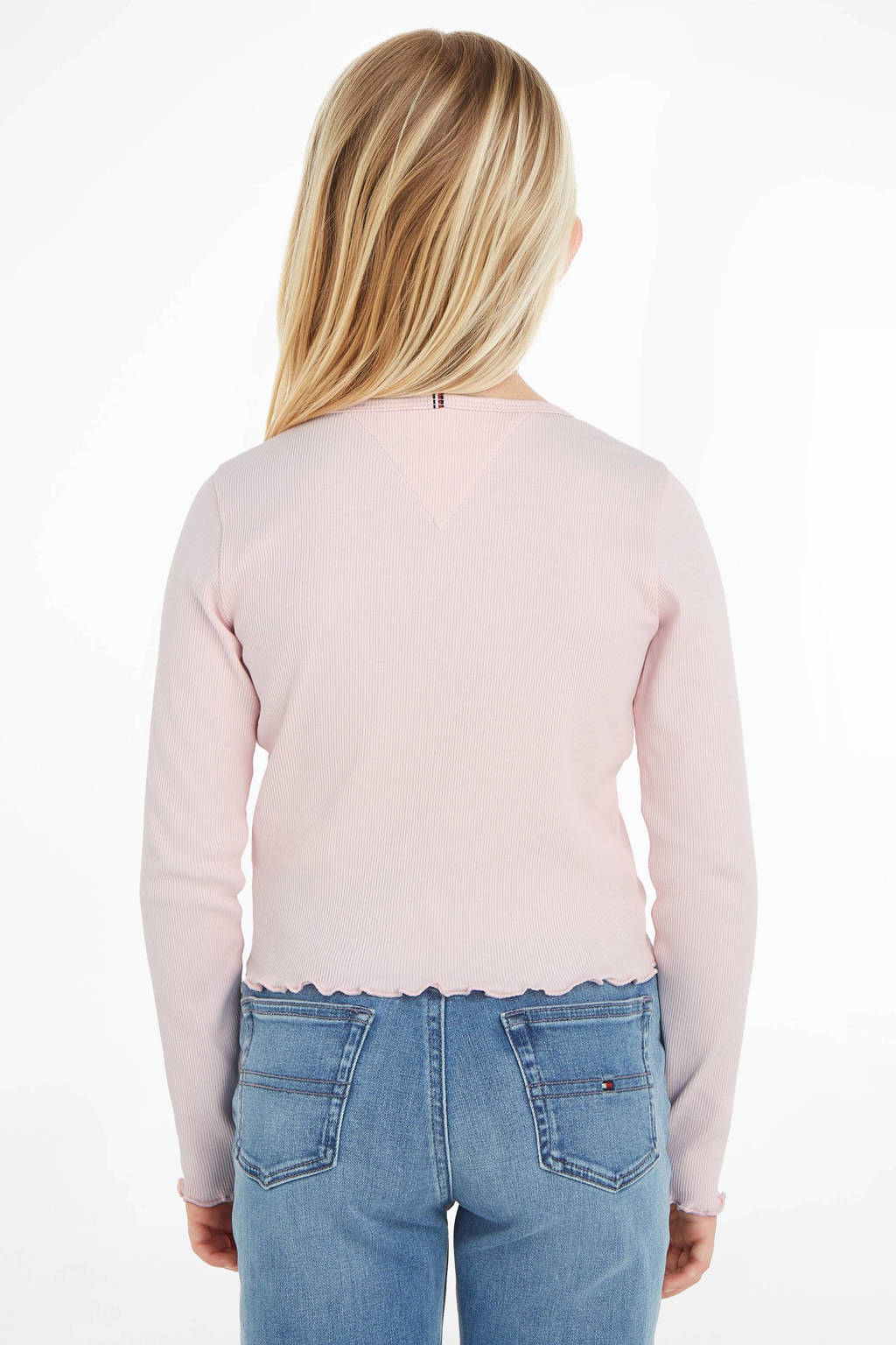 Tommy Hilfiger ribgebreide longsleeve met logo lichtroze