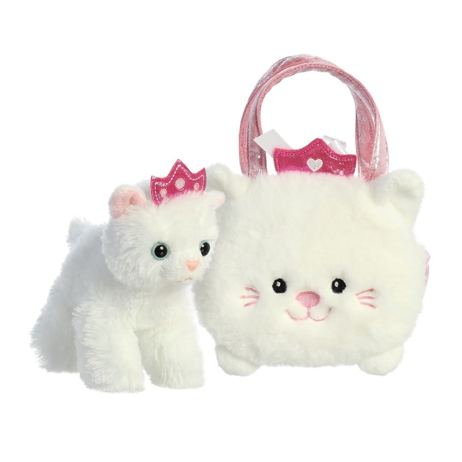 Plüsch Katze - mit Tasche weiß und pink