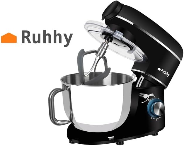 Ruhhy Küchenmaschine Edelstahlschüssel 6,2 l, 2200 W - 6 Geschwindigkeitsstufen + Pulsfunktion Küchengeräte für Kuchen und Brot mit Backzubehör für Hobby- & Profiköche