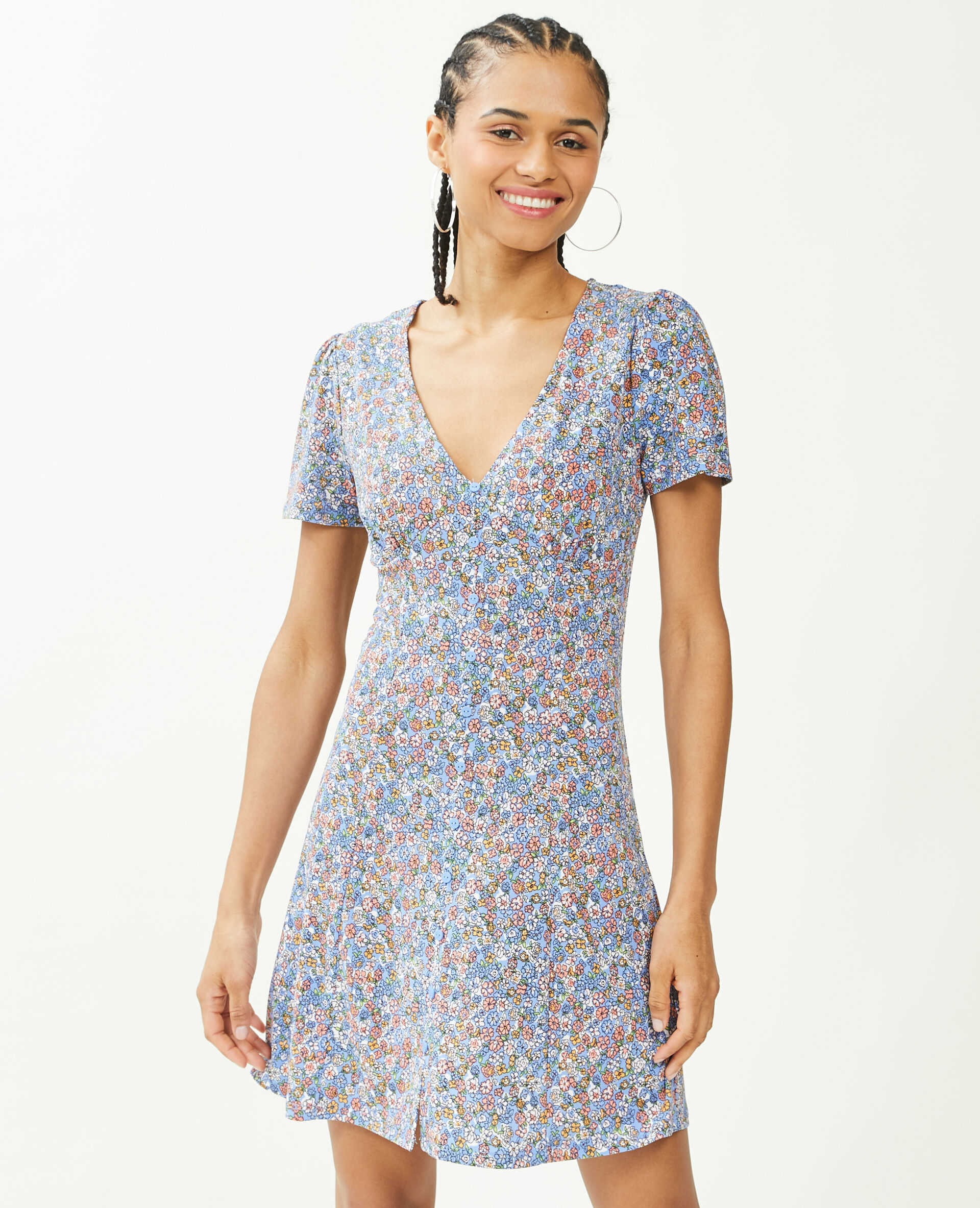 Robe courte avec boutons - Bleu