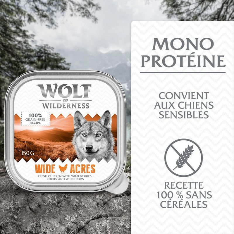 Wolf of Wilderness Adult - Single Protein 6 x 150 g en barquettes