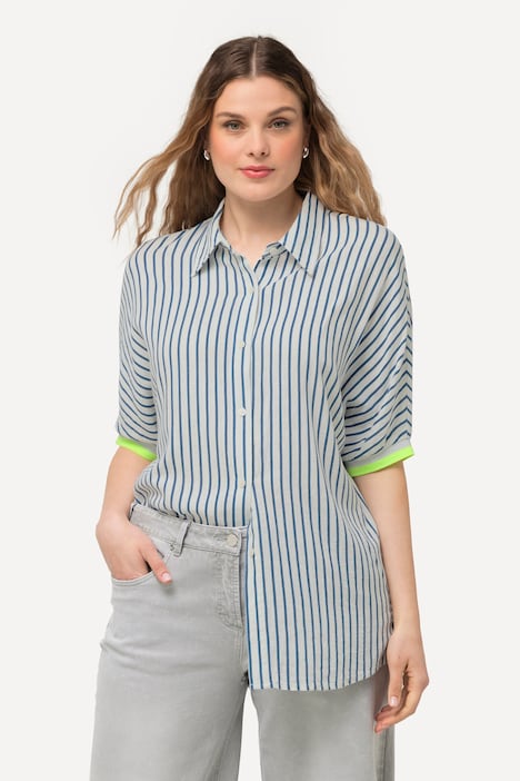 Hemdbluse, Leinenmix, Oversized, Hemdkragen, Halbarm