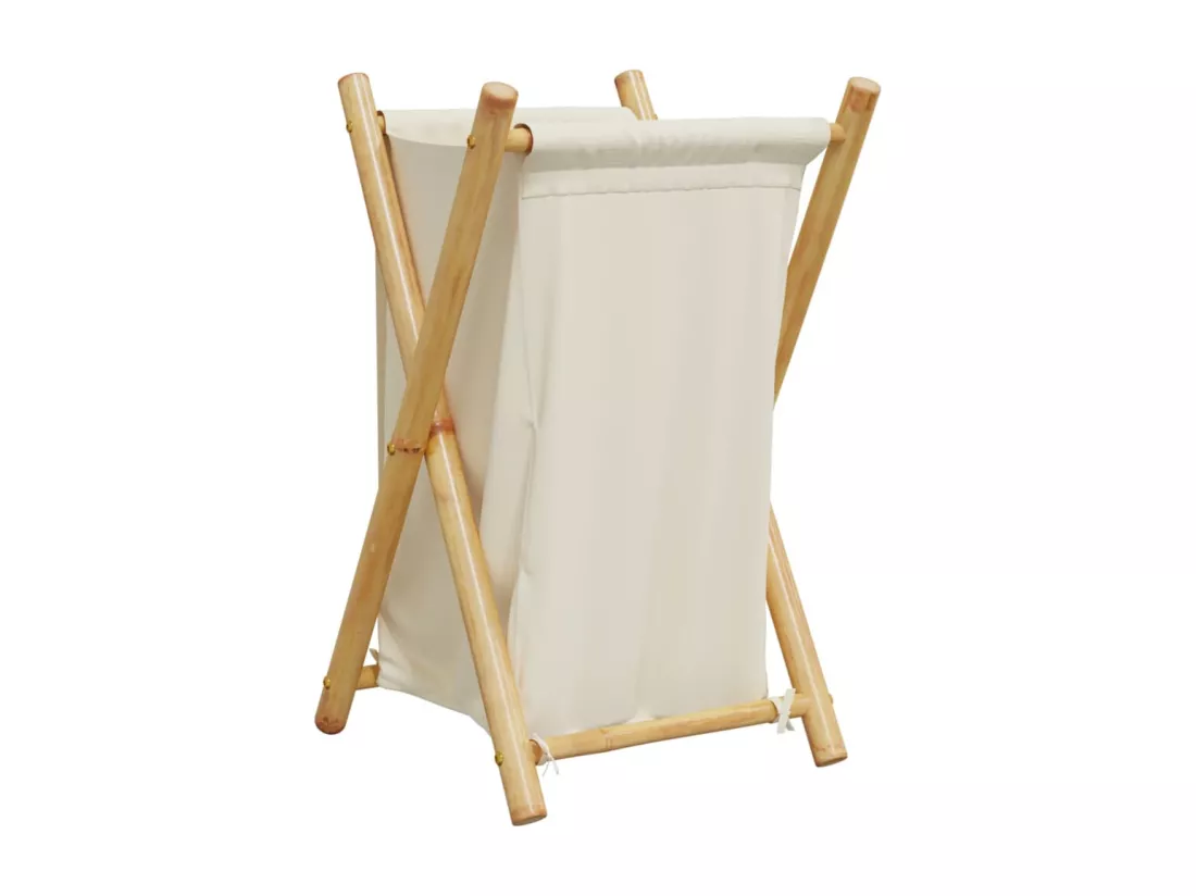 Panier à linge blanc crème 41,5x36x63,5 bambou