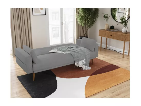 Canapé droit scandinave Elga convertible 3 places en velours côtelé - Gris - L205 x P85 x H87cm - Loungitude