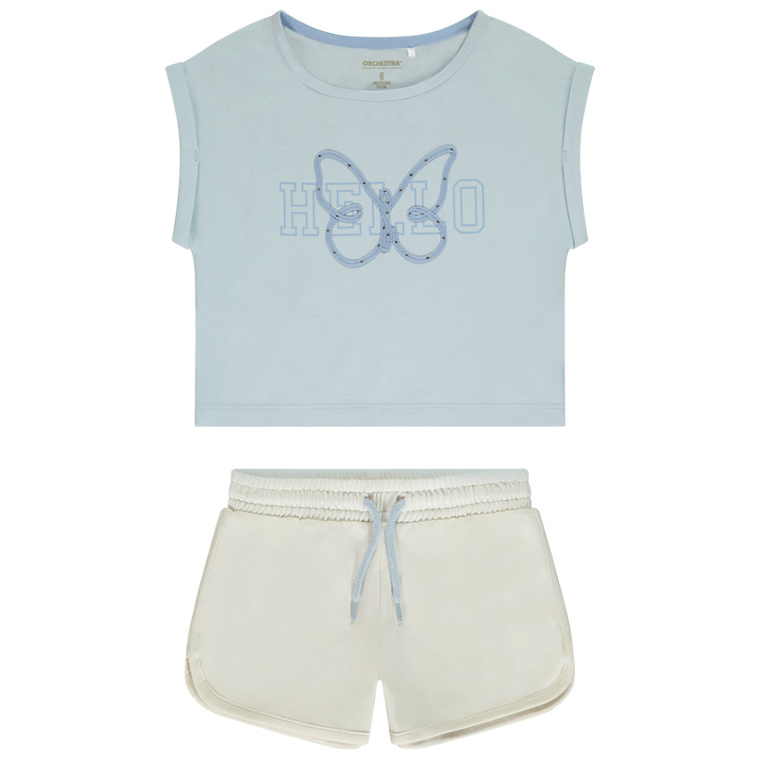 Ensemble 2 pièces avec papillon en strass et ruban pour fille