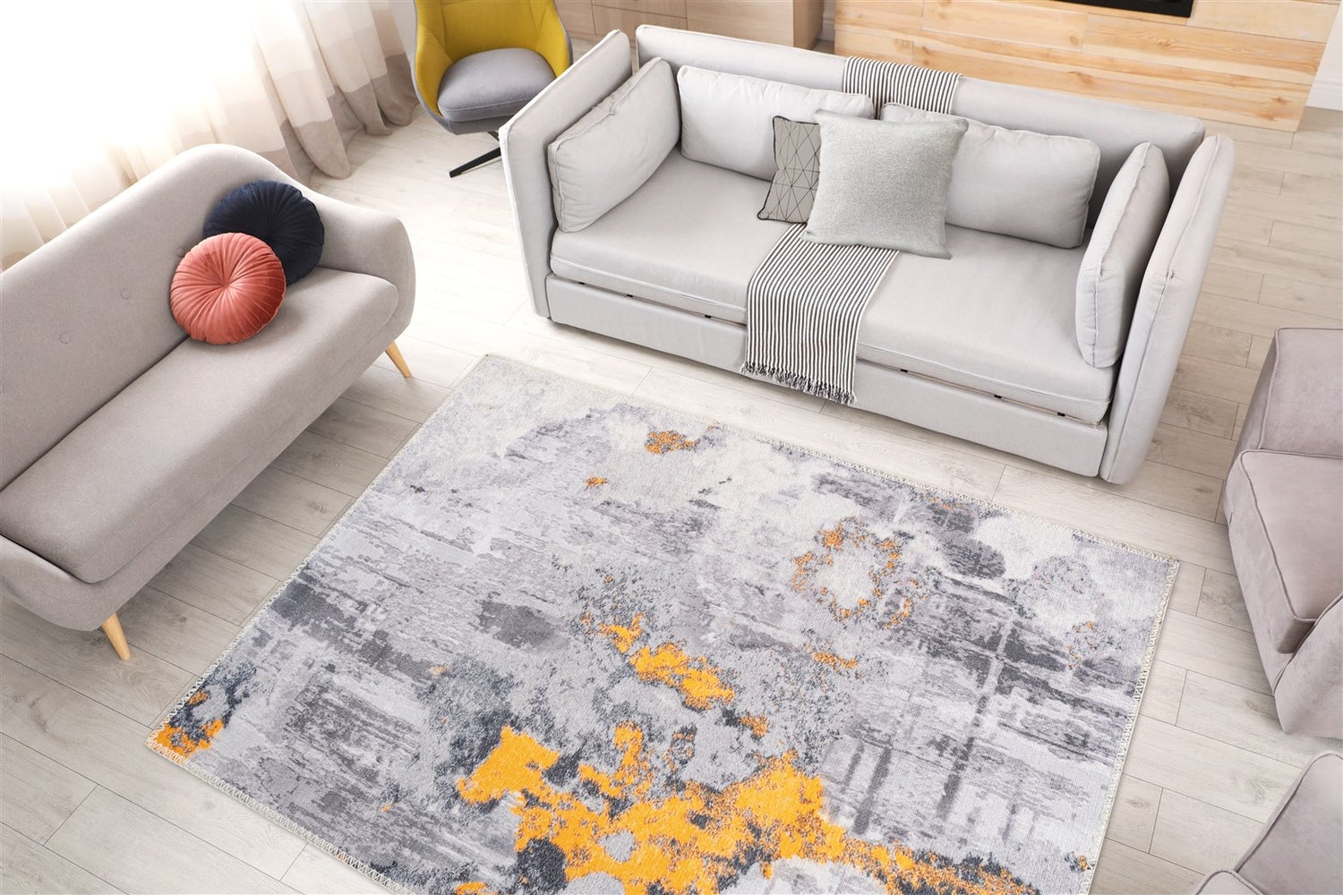 Platgeweven vloerkleed Paradisia Grijs / Goud Modern 120 x 180 cm