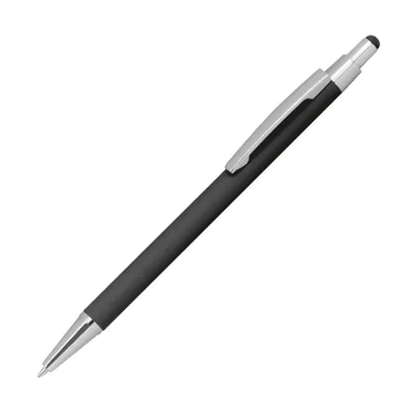 Macma Touchpen Kugelschreiber aus Metall, gummiert, schwarz, 10 Stück