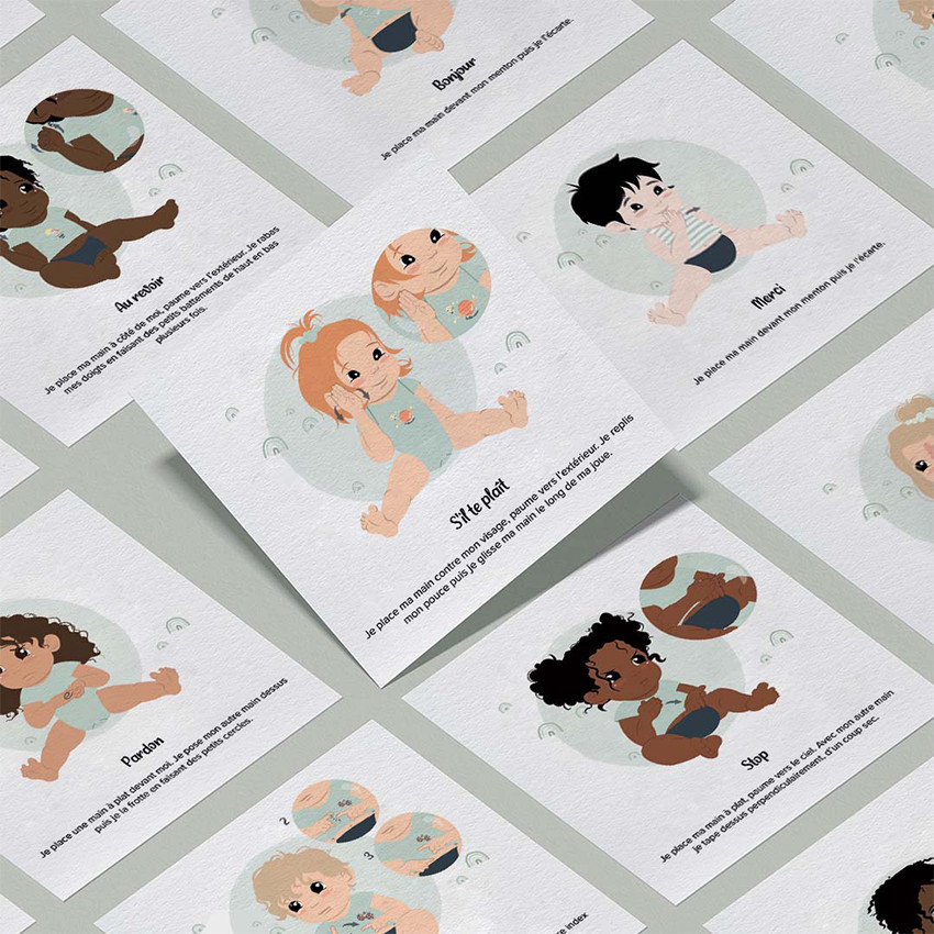 7 cartes Bébé signe 