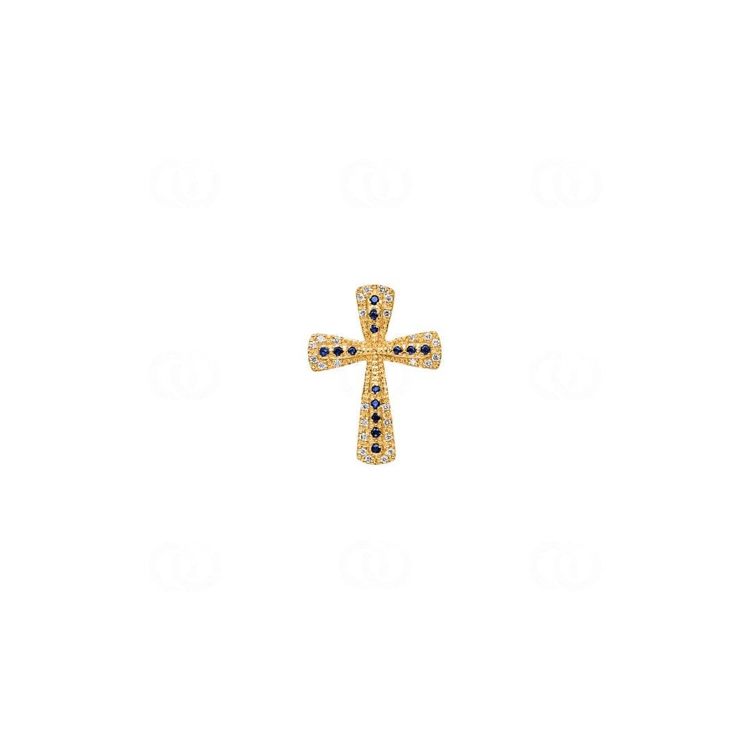 Kreuzanhänger 750/18 K Gelbgold mit Saphiren & Diamanten 0.08 ct H/si