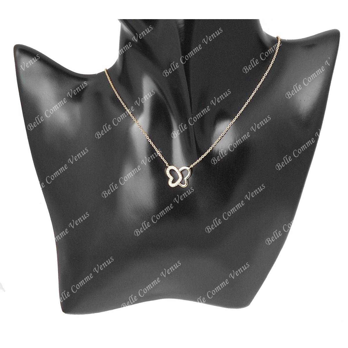 Collier papillon de coeurs oxyde de zirconium Plaqué OR 750 3 microns
