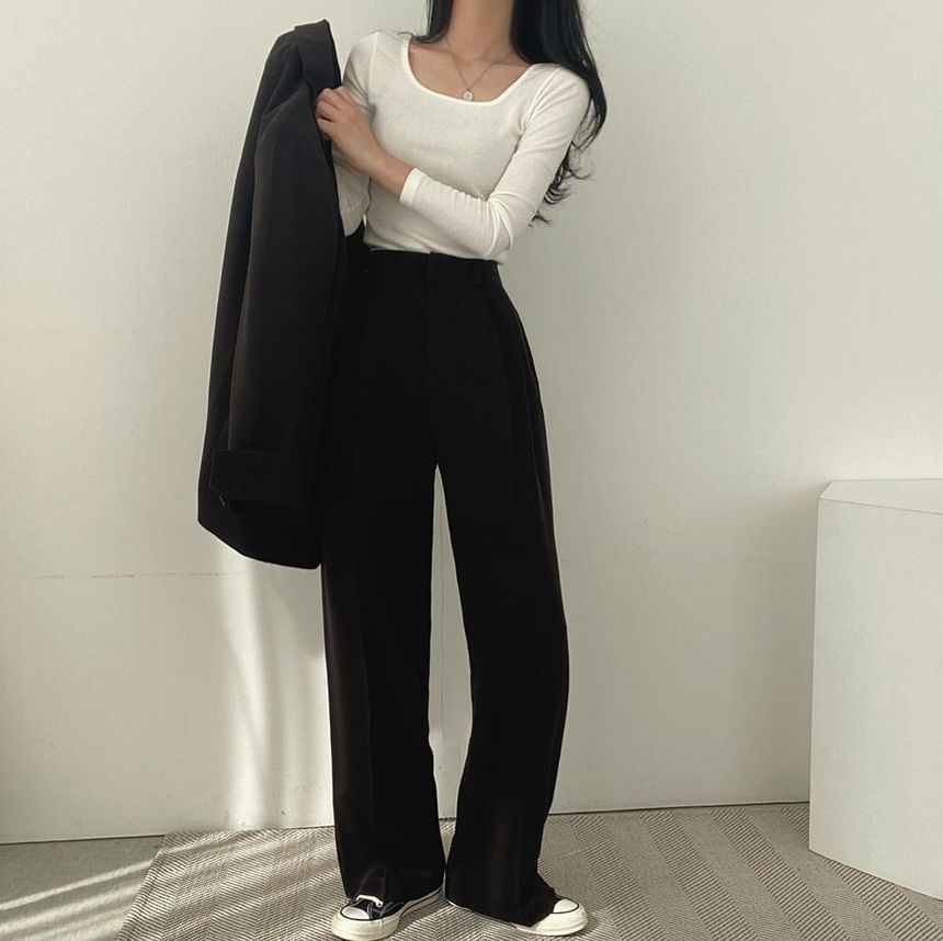 Strawolf - Effen oversized blazer / Hoge taille effen rechte broek