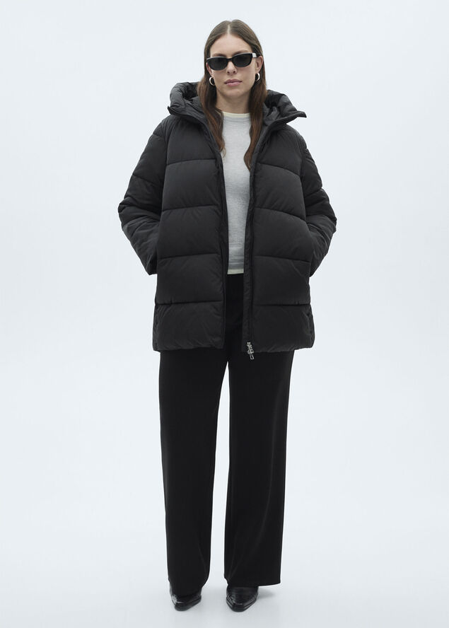 MANGO Hood quilted coat Black