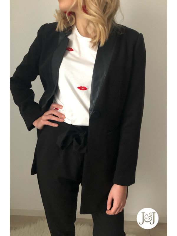 Veste noire col simili « Bombay »