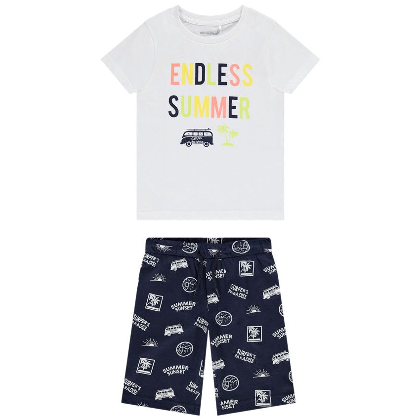 Pyjama 2 pièces en jersey imprimé fantaisie pour garçon - Bleu marine