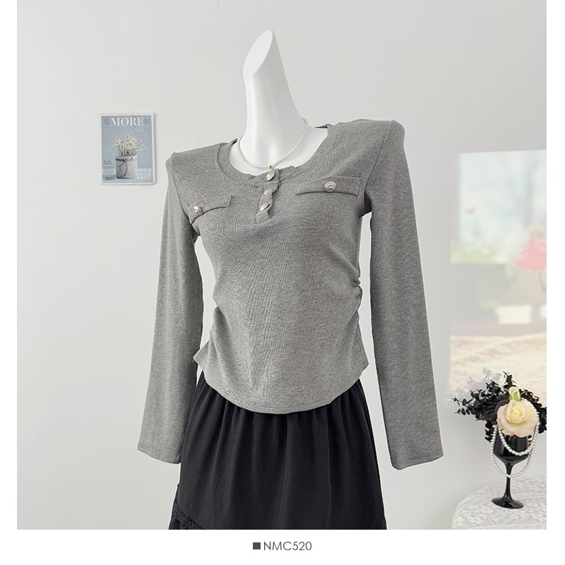 Lemongrass - T-shirt met lange mouwen en gerimpeld cropped patroon