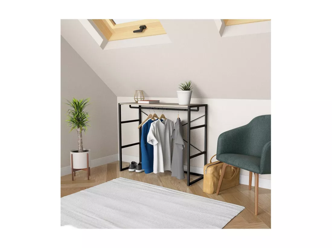 Portant vêtements sous combles penderie noir L100 x H85 cm
