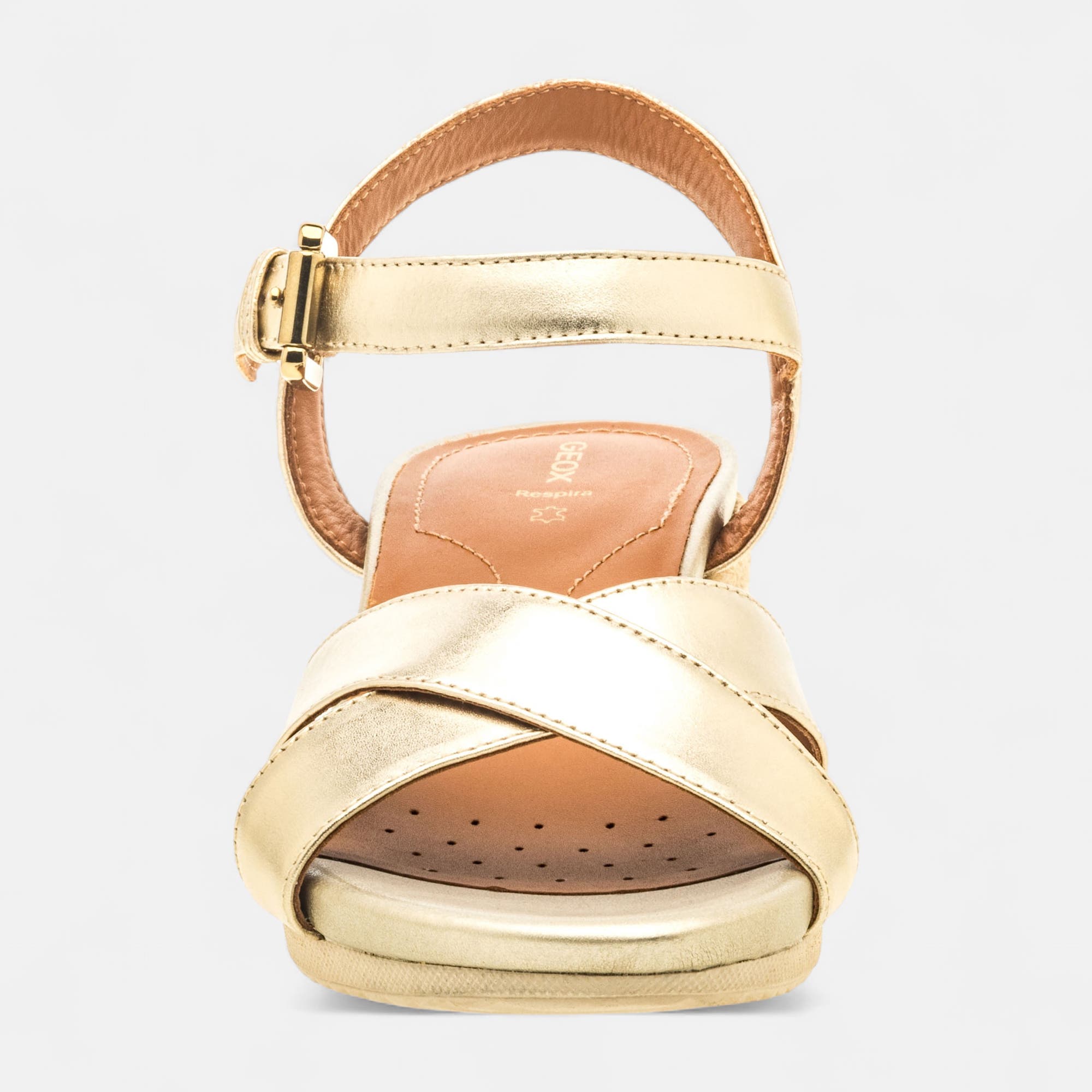 Nu-pieds à talon compensé Femme en cuir or