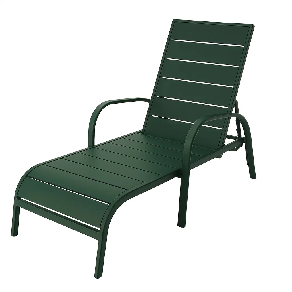 Chaise longue extérieure en métal vert