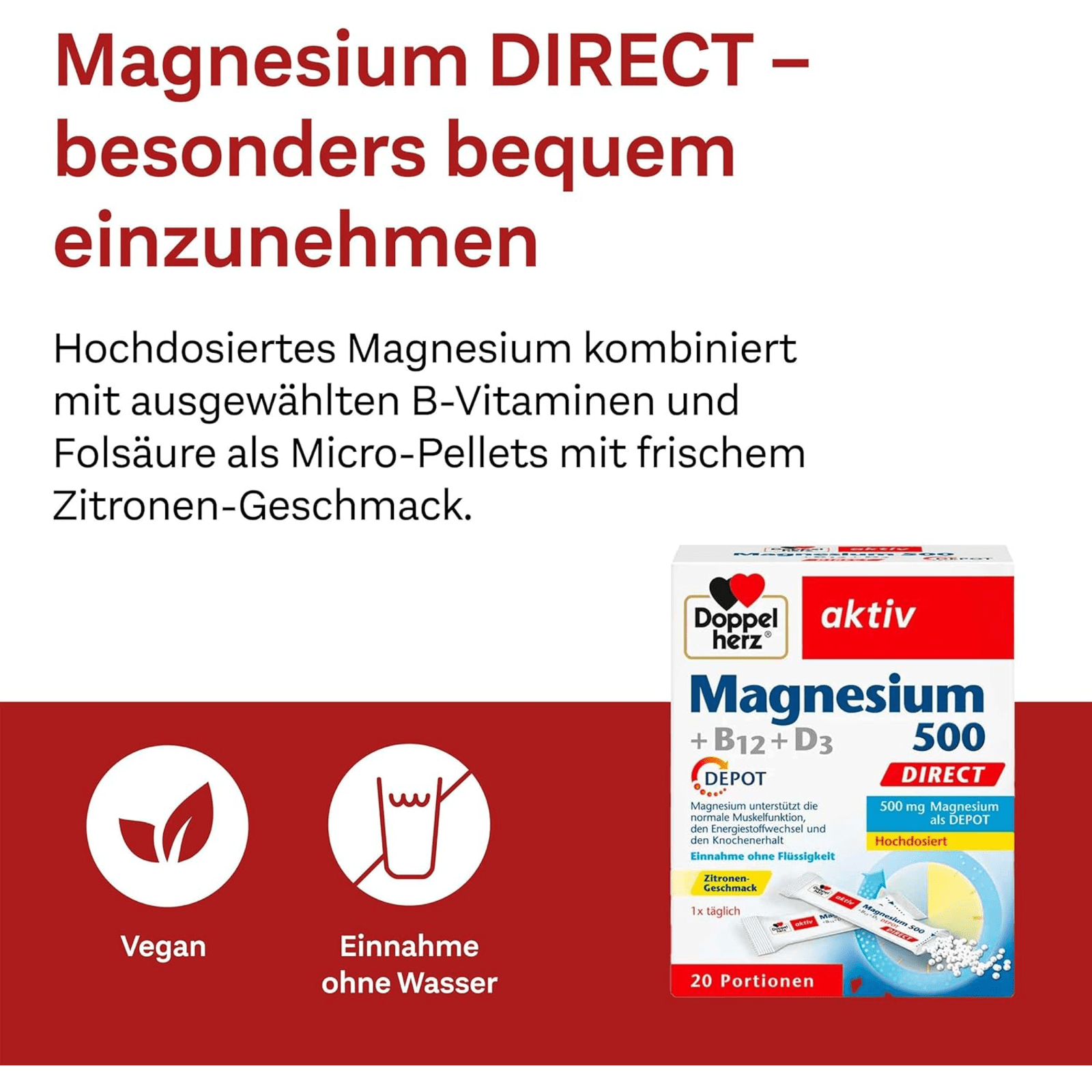 Magnesium 500 + B12 + D3 Depot direct (20x1,6g)
