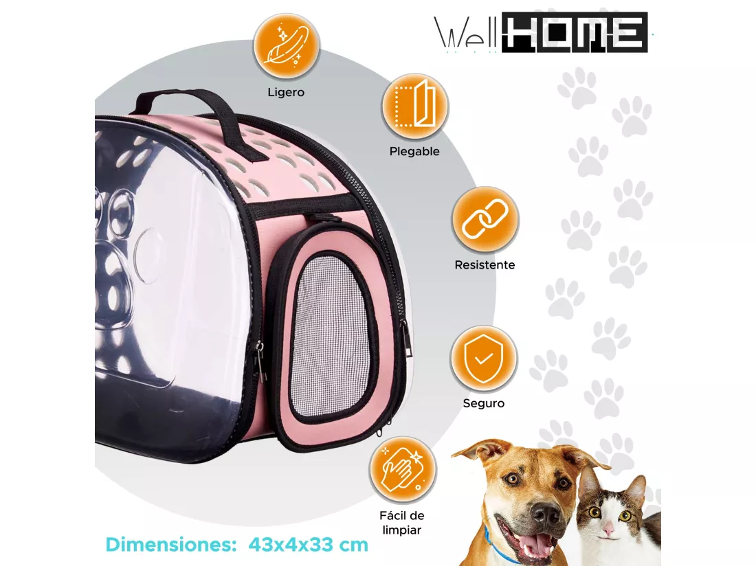 Caisse de transport pour animaux en polyester rose 43x4x33cm