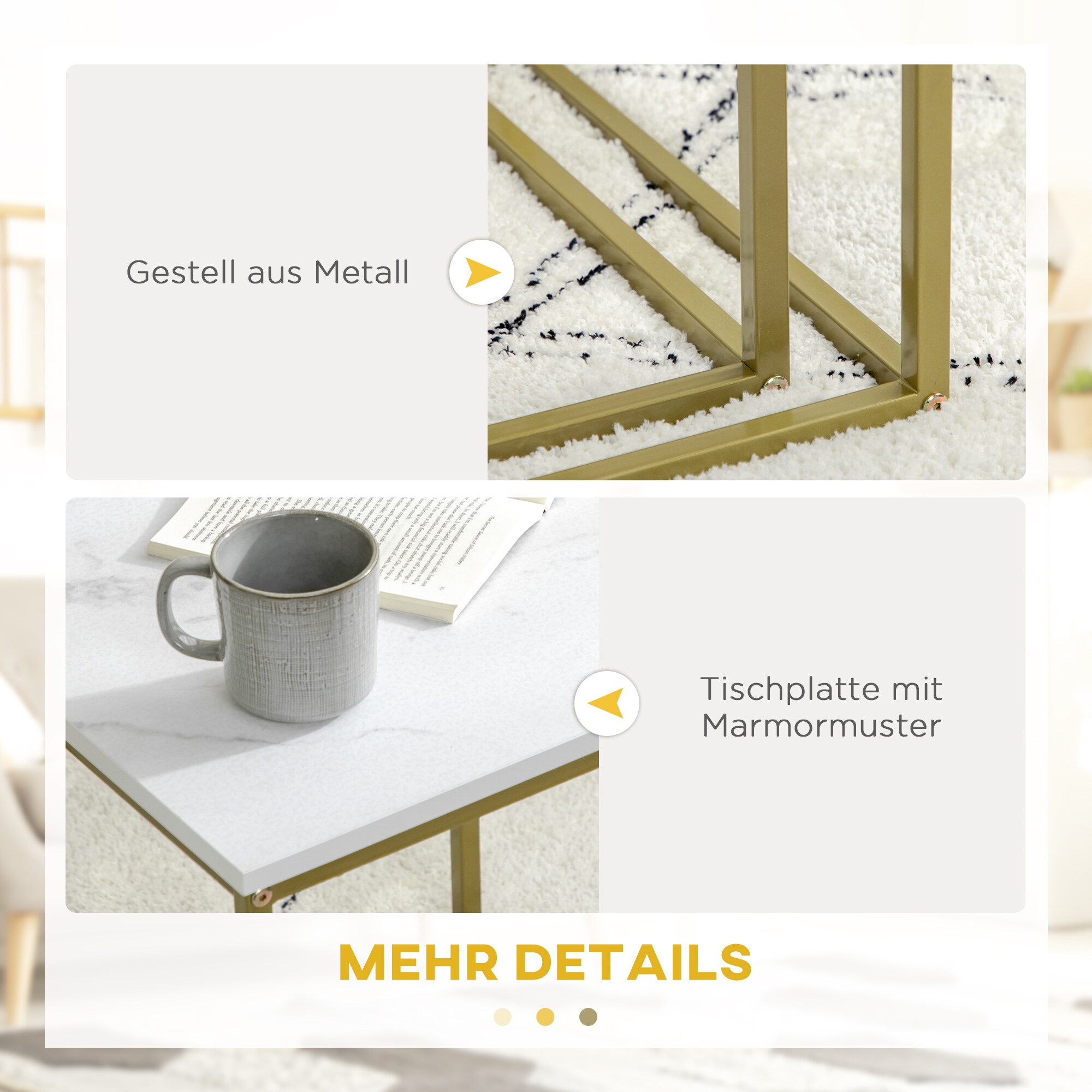 HOMCOM Couchtisch Set mit Marmoroptik weiß 45L x 45B x 50H cm