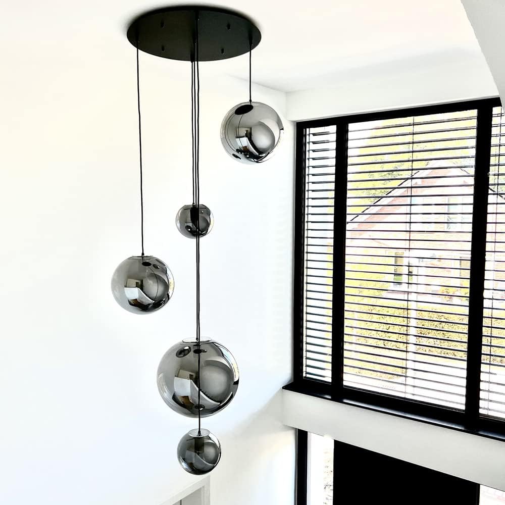 s.luce Orb Glaskugel Galerieleuchte 5m Abhängung, Farbe Schwarz/Rauch, Größe Ø 50cm