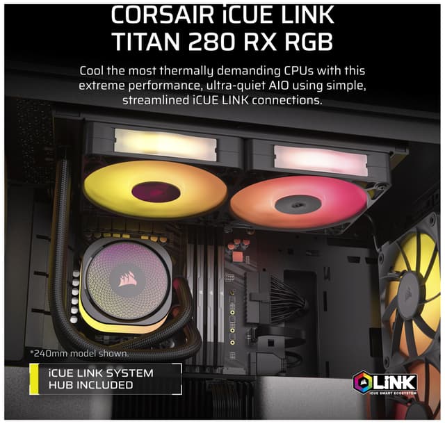 Corsair iCUE LINK TITAN 280mm RX RGB CPU-vandkøler (sort)