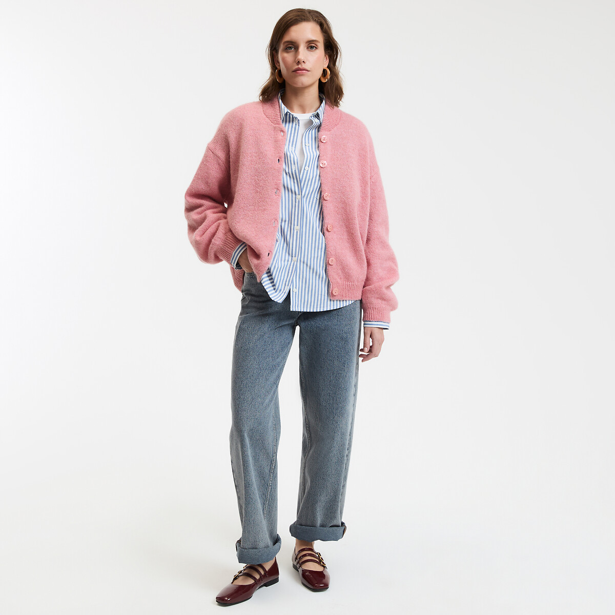 LA REDOUTE COLLECTIONS<br>Cardigã com gola alta, tricô grosso de alpaca mista