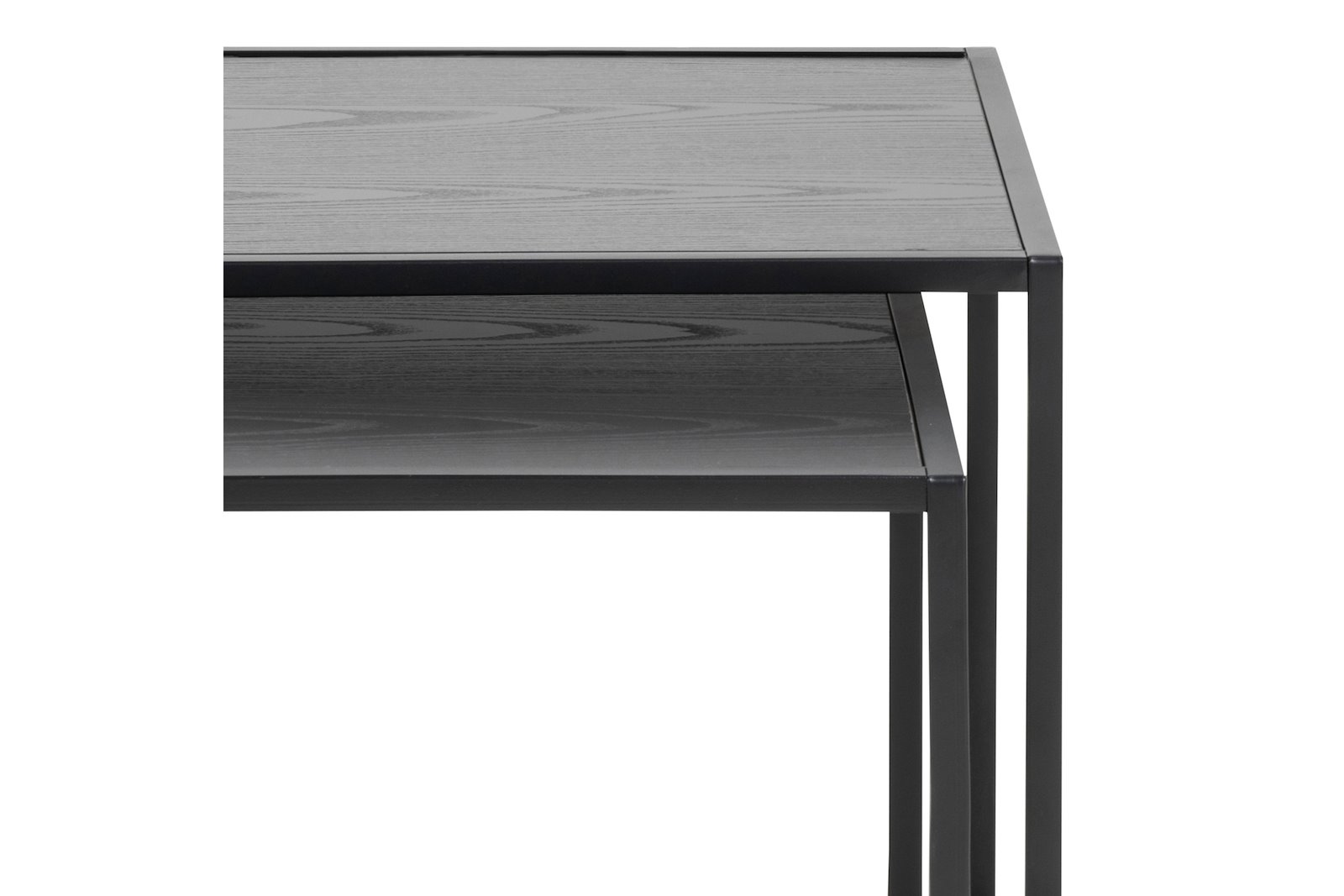 Seaford settbord Sort foliert med sort metall understell. Sett av 2 bord