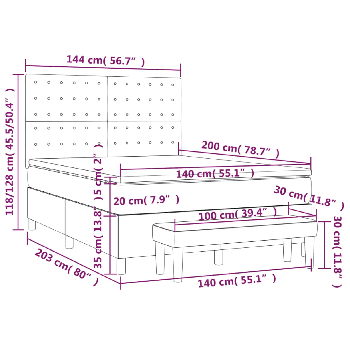 vidaXL Sommier à lattes avec matelas 140x200 cm - Bleu