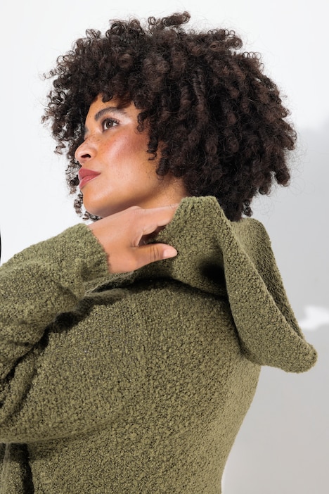 Long-Strickjacke, Noppen-Struktur, Kapuze