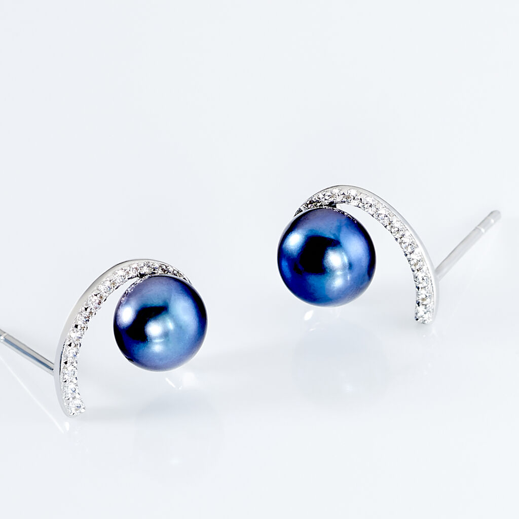 Boucles D'oreilles Puces Anais Or Blanc Perle De Culture Et Oxyde