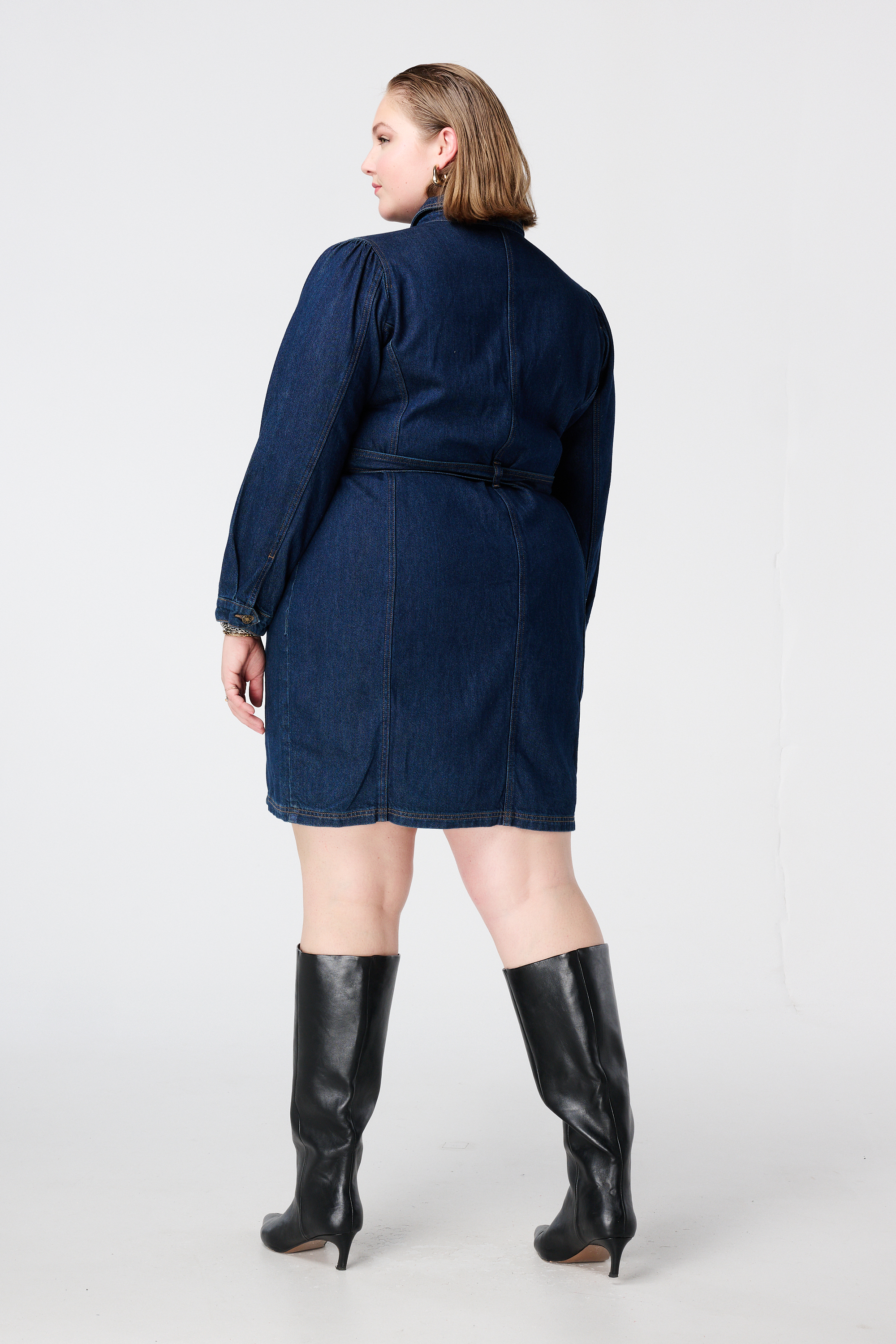 Denim jurk met strikceintuur Rinse Washed Denim