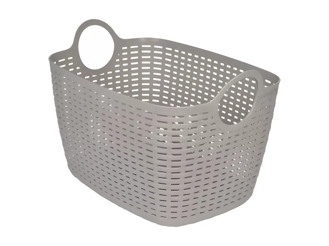 Panière à linge tressée avec anses rondes - Taupe - 30L - L 40 x l 28,5 x H 26,5 cm