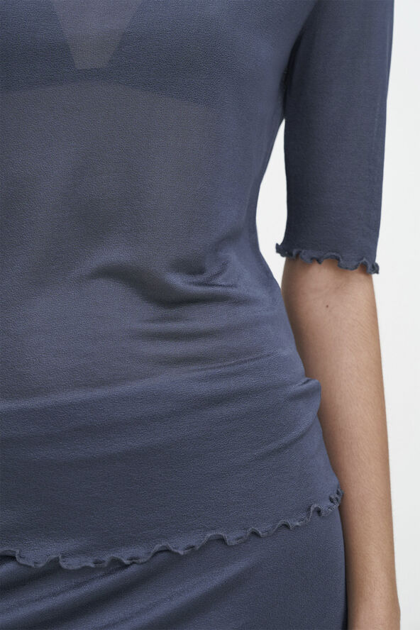 Filippa K Mock Neck Frill Top Dawn blue