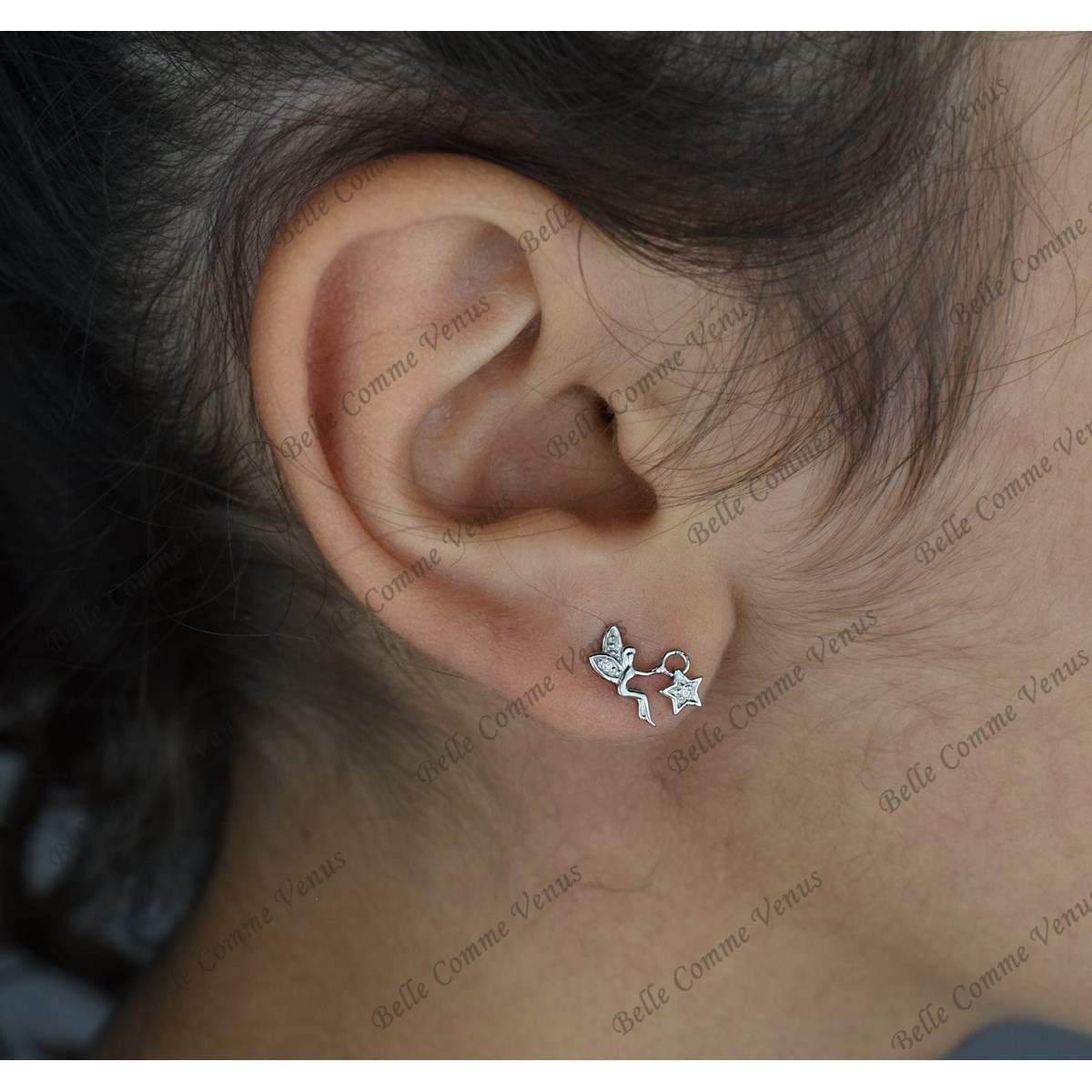 Boucles d'oreilles petites fées étoiles oxyde de zirconium ARGENT 925 rhodié
