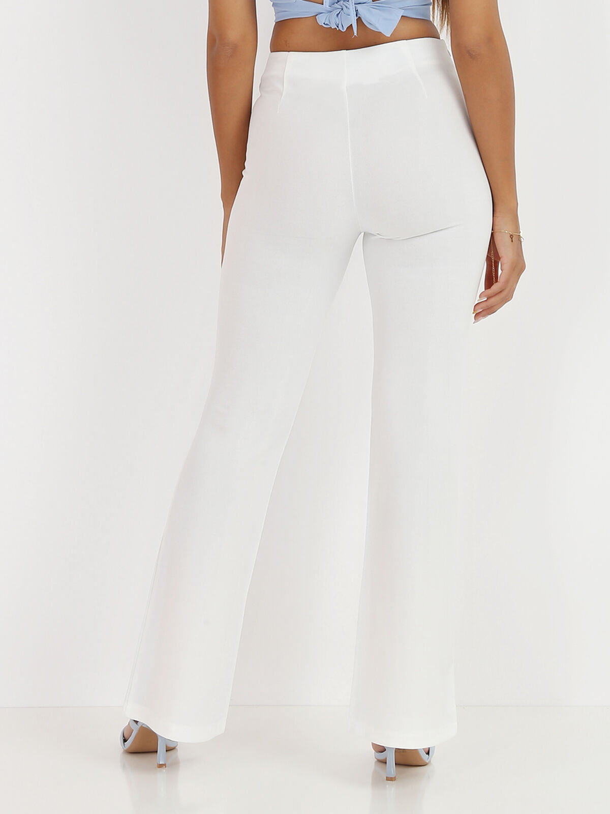 Pantalon flare avec fente- Blanc