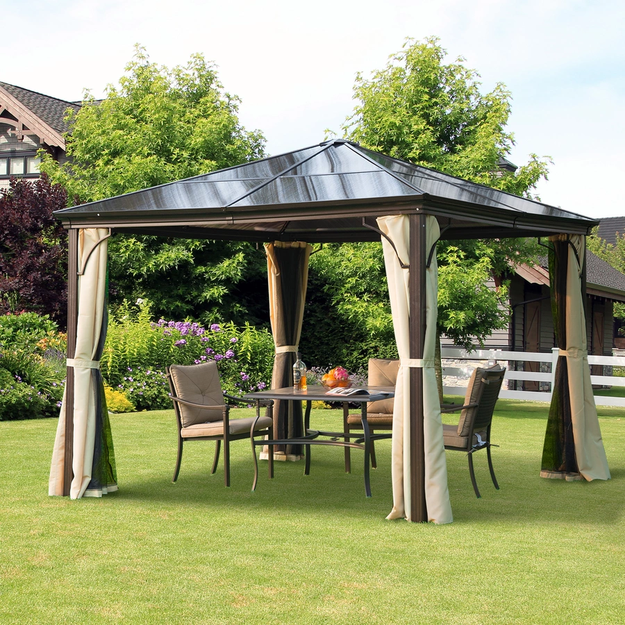 Outsunny Luxus Pavillon mit lichtdurchlässigem Dach braun, natur