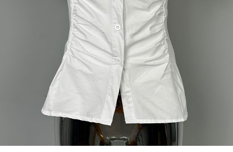 Ohnana - Effen cropped shirt met korte mouwen