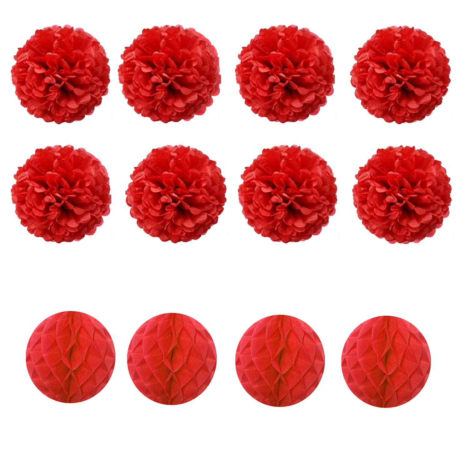 (20-tlg. Set) Papier Pompon's Deko Fächer Rosetten Party / Geburtstag / Hochzeit - Rot / Weiss
