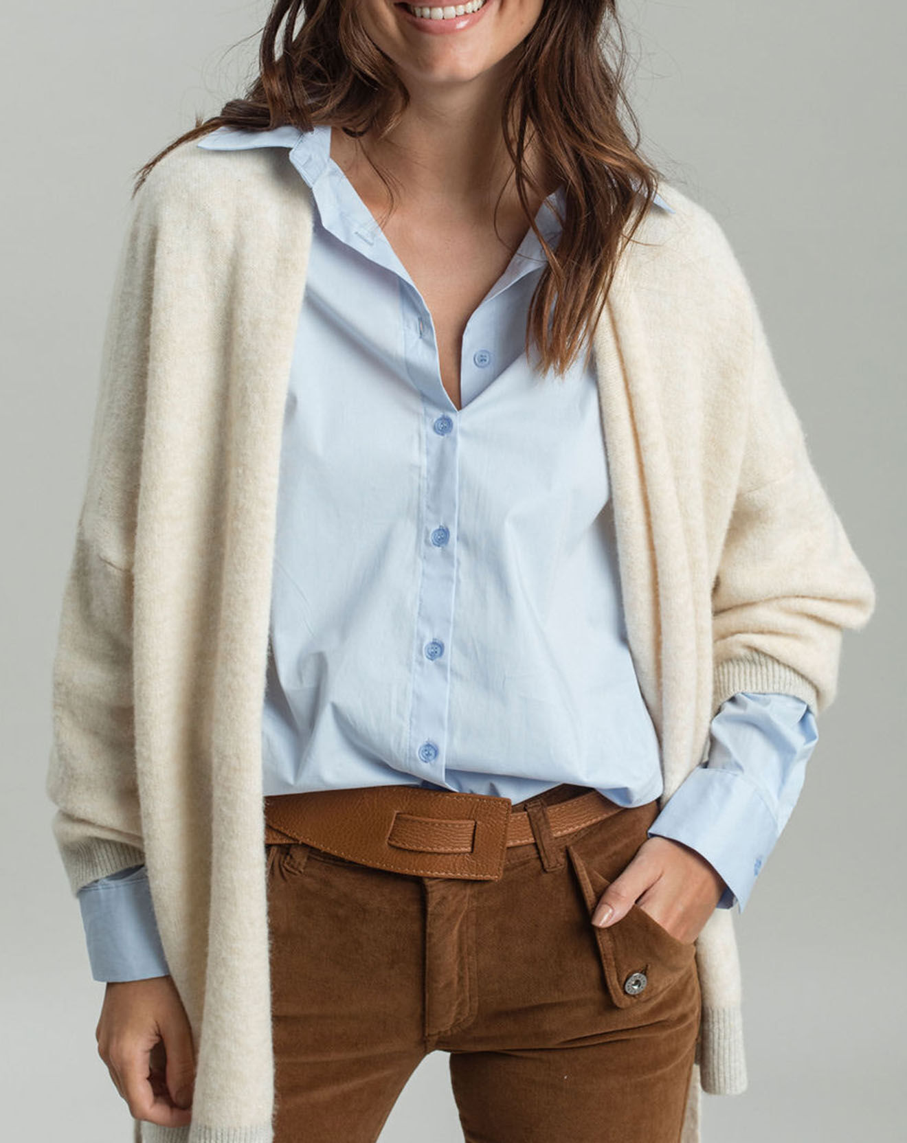 Lauren Vidal Gilet ceinturé Ciara crème