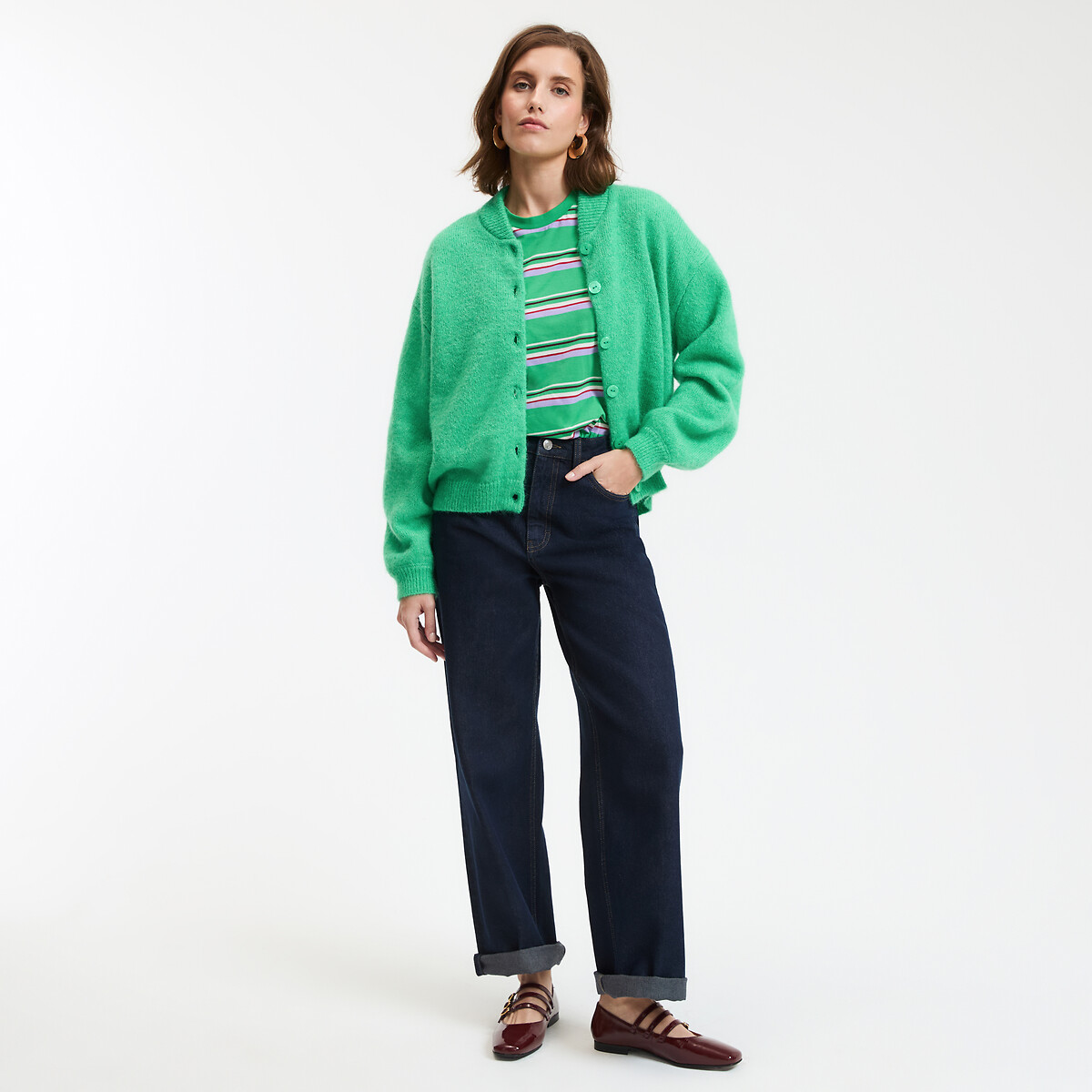 LA REDOUTE COLLECTIONS<br>Cardigã com gola alta, tricô grosso de alpaca mista