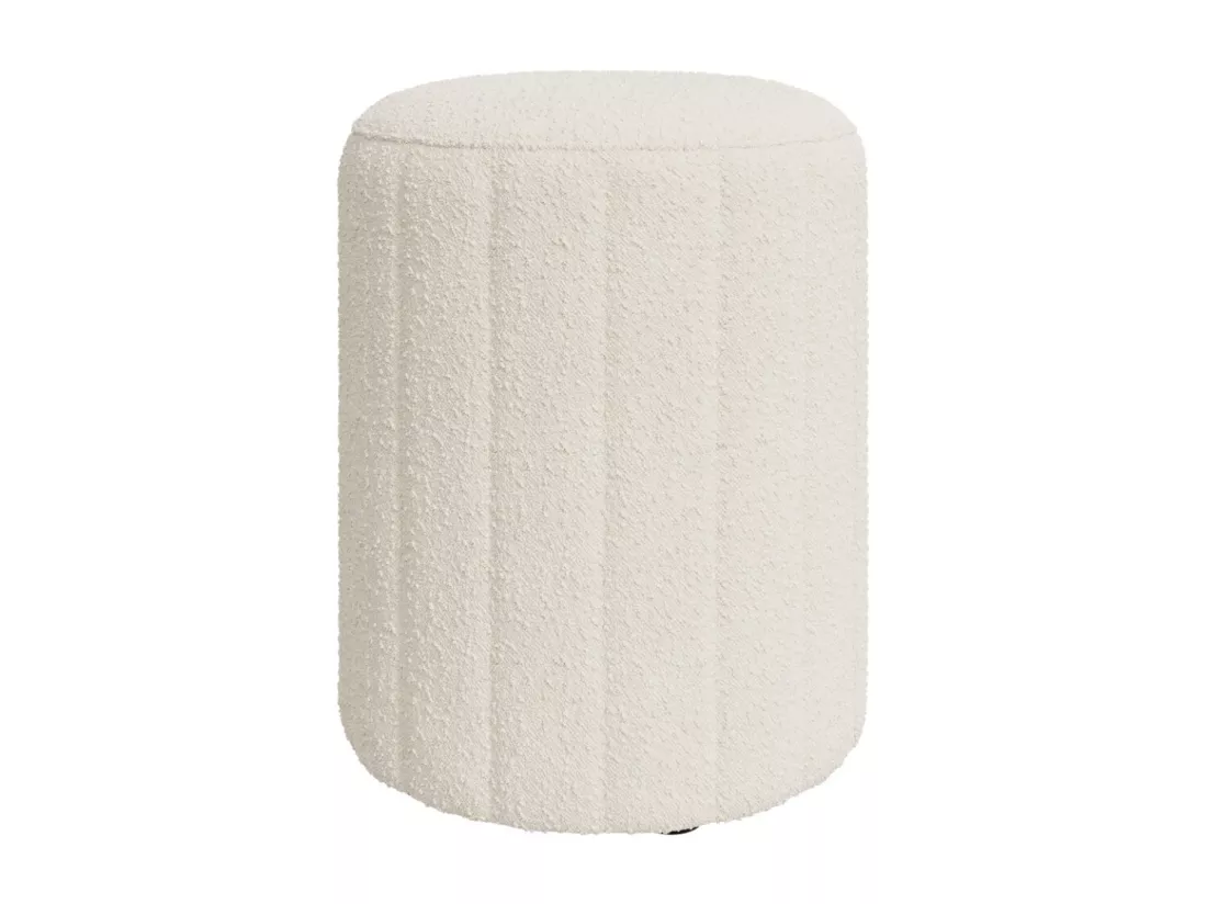 Pouf rond en tissu blanc bouclé - Eva