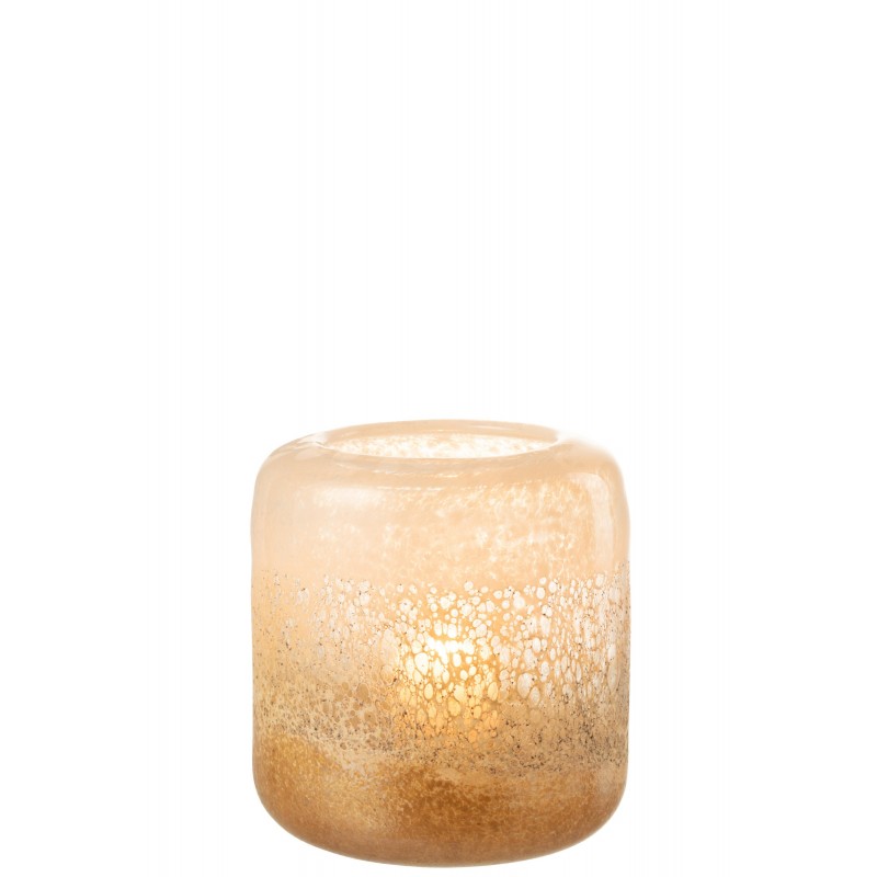 Photophore en verre marron et beige 19x19x21cm